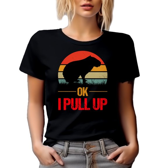 Ok I Pull Up - Funny Meme Inspired, Lover of Capybaras Themed, Black T-Shirt, Small