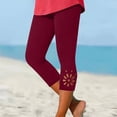 thumbnail image 2 of Capri Leggings for Women Elastic High Waisted 3/4 Length Yoga Pants Summer Soft Lightweight Workout Capris Wine M, 2 of 5