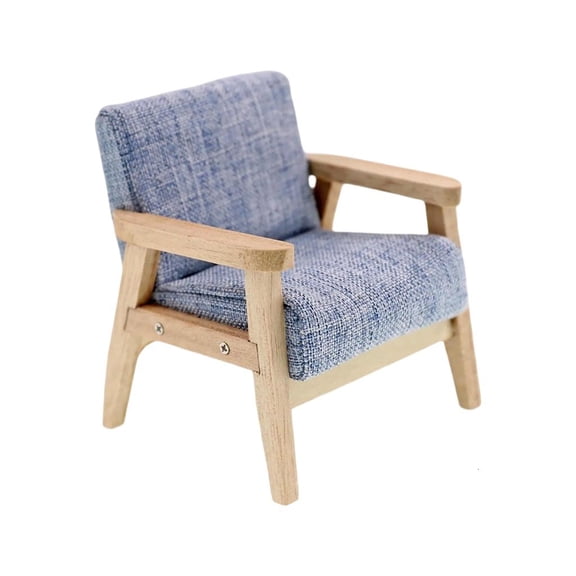 Yihuala Scale Furniture Chair 1:12 Model, Wooden Armchair with Fabric Cushion for Small Living Room Decor Projects Use