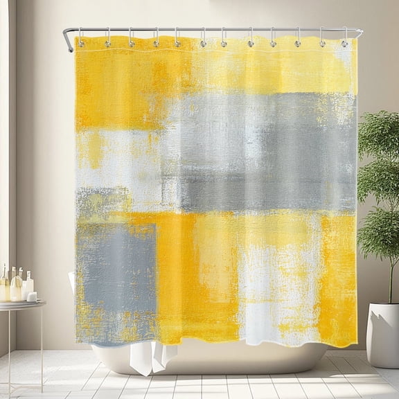 NEONWE Modern Grey and Yellow Shower Curtain, Abstract Funny Art Bathrooom Decor Waterproof Durable Curtain with 12 Hooks, 72" x 72", Washable