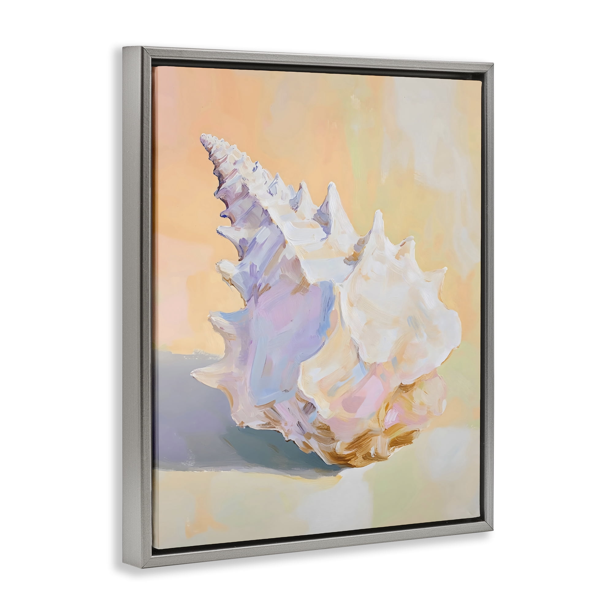 Stupell Industries Vintage Shell in Pastel Light Gray Framed Floater Canvas Wall Art, design by The Prints Vibe