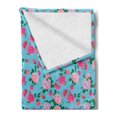 thumbnail image 2 of Vintage Rose Soft Flannel Fleece Throw Blanket, Continuous Vibrant Tones Flowers Arrangement, Cozy Plush for Indoor and Outdoor Use, 50" x 70", Aqua Pink, by Ambesonne, 2 of 5
