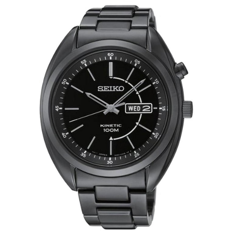 Seiko Men's Kinetic Black Stainless Steel Day Date Watch - Walmart.com