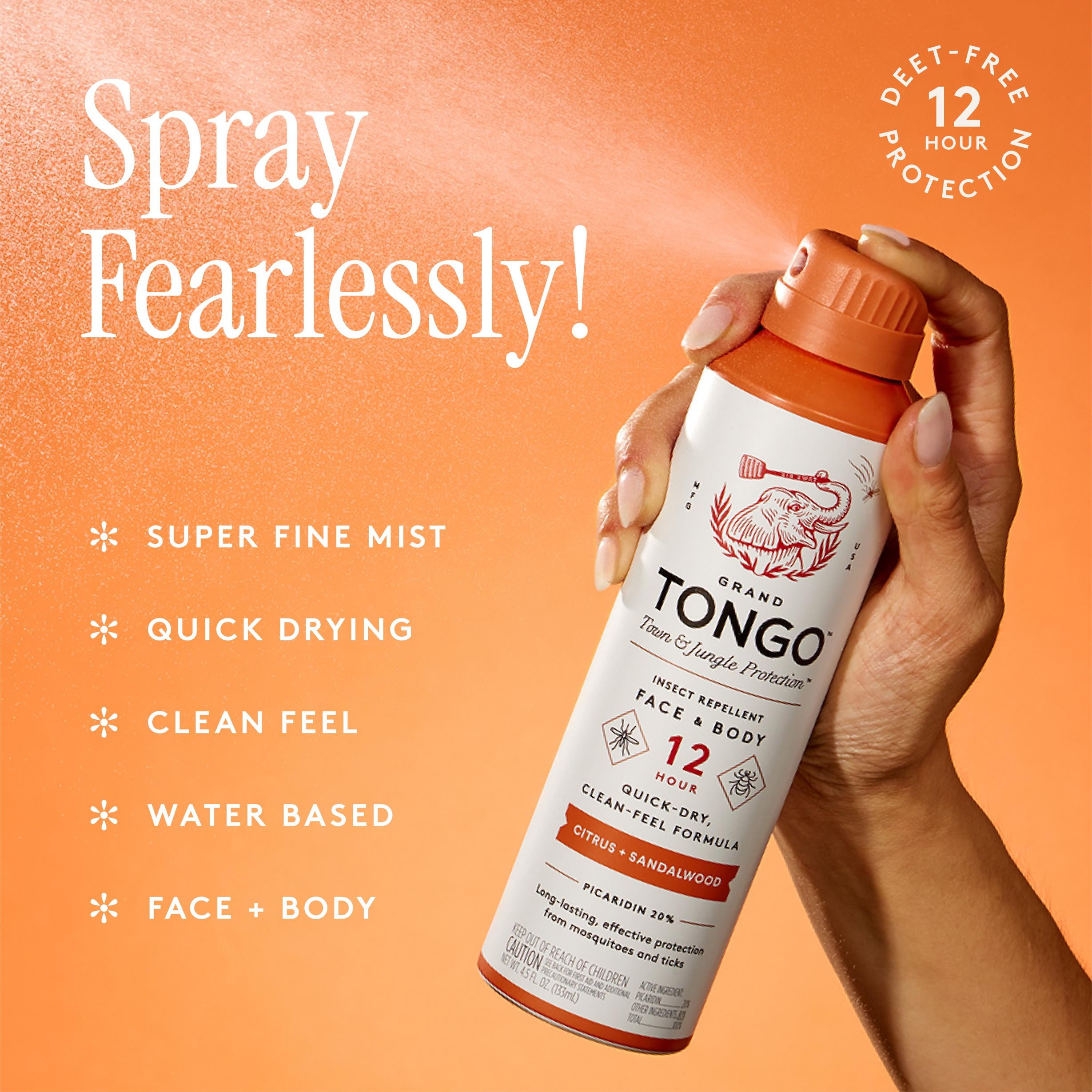 Grand Tongo Insect Repellent Citrus + Sandalwood Bug Continuous Spray 12 Hour Picaridin DEET Alternative Mosquito and Tick Spray