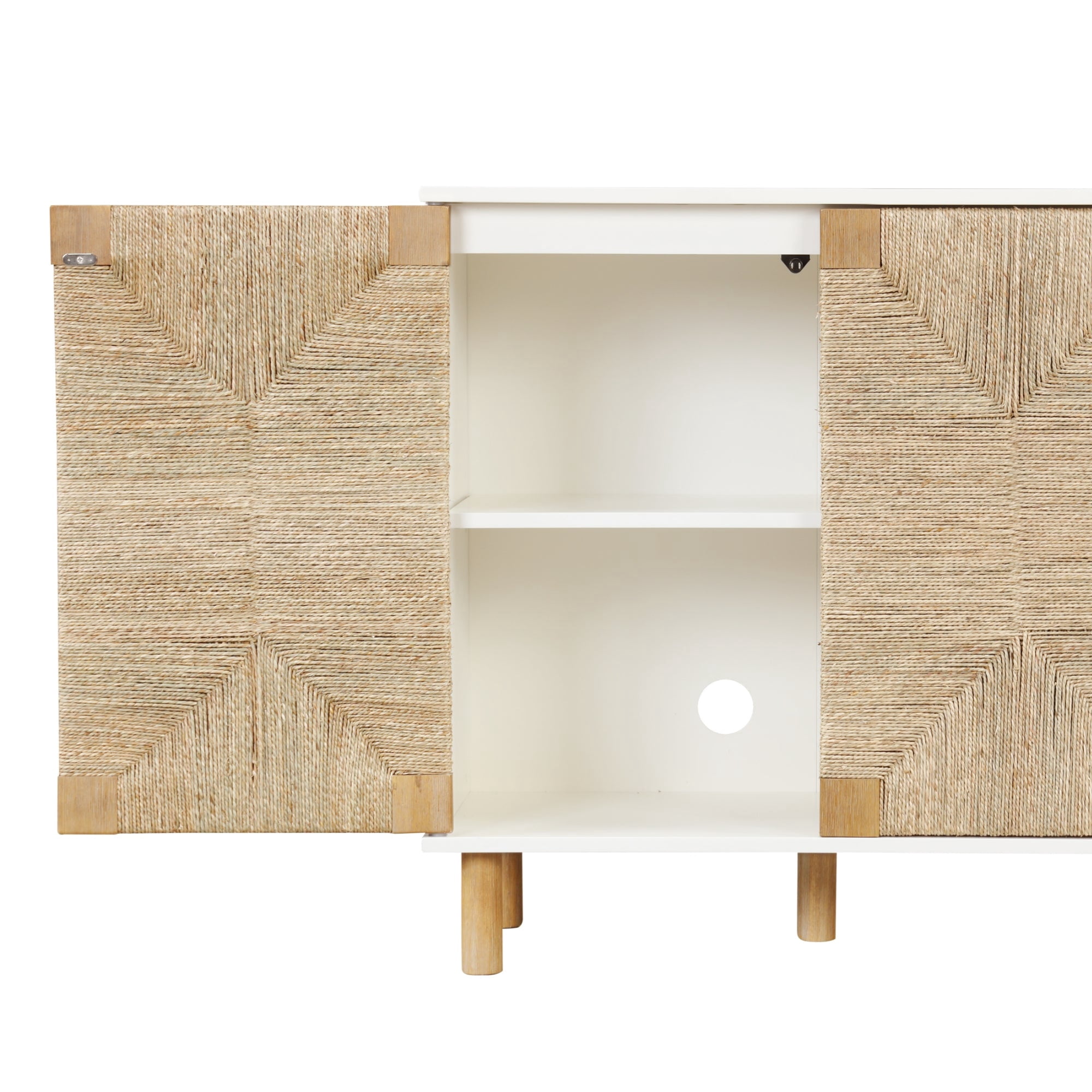 Nathan James Beacon Accent Natural Cabinet Sideboard, Storage Cabinet with Adjustable Interior Shelf and Seagrass Doors, for Hallway, Entryway or Dining Room, Light Brown/White