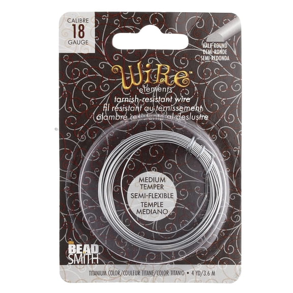 The Beadsmith Half-Round Craft Wire - Wire Elements - Medium Temper - 18 Gauge, 4 Yard Coil - Titanium Color - Beading Wire Used for Jewelry Making, Wire Wrapping, and Other DIY Arts & Crafts