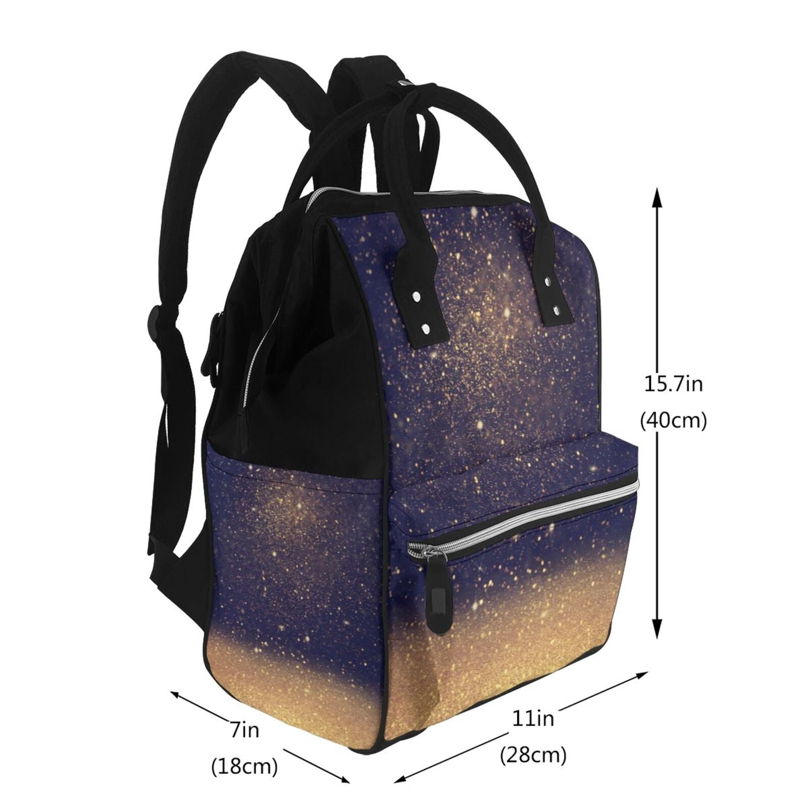 Ratiio Gold Black Glitter Mummy Backpack - Waterproof Twill Canvas, Large Capacity Diaper Bag with Multiple Pockets and Adjustable Straps