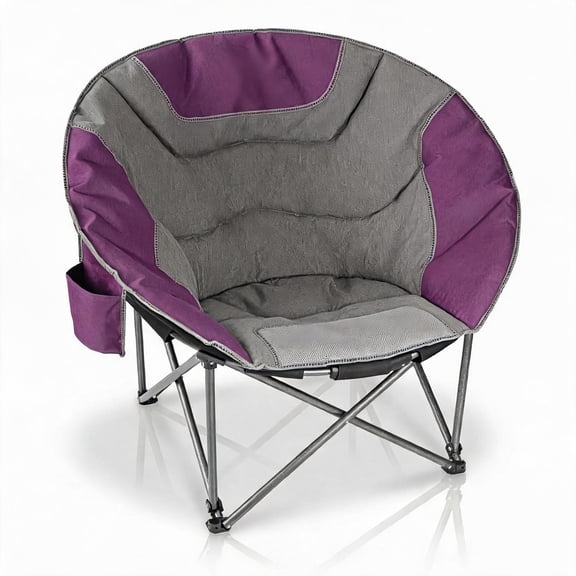 Oversized Folding Moon Chair with Padded Seat and Side Pocket in Purple
