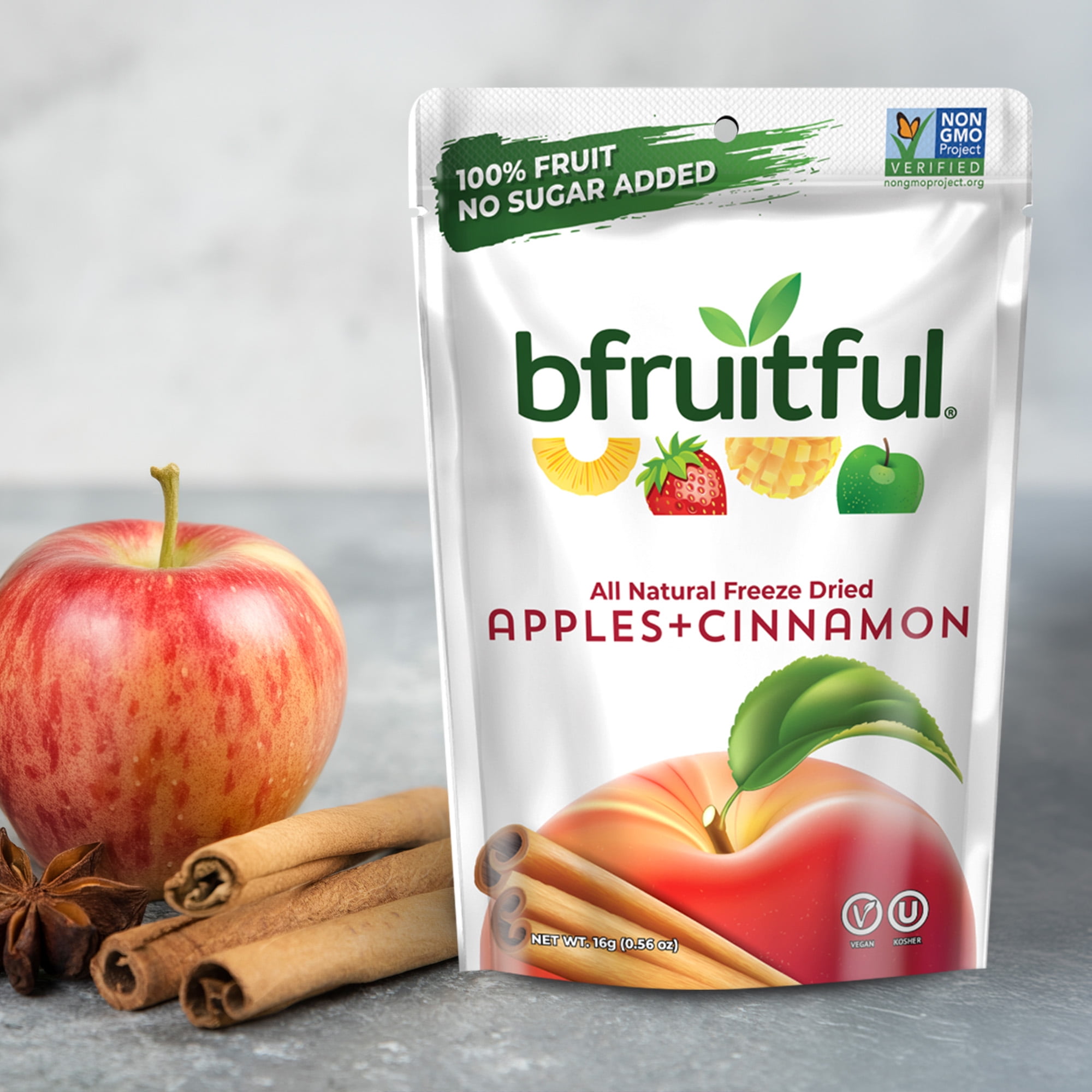 Bfruitful Freeze-Dried Red Apple with Cinnamon Dried Fruits, 12-Count Bags