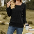 thumbnail image 2 of WREESH Womens Fashion Dressy Tops Square-Neck Solid Color Jacquards Winter-Neck Long Sleeve Casual Shirt Blouse Pullover Black, 2 of 4