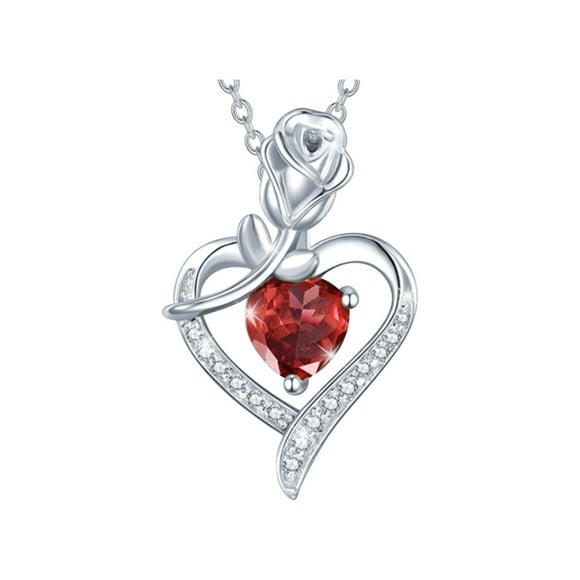 Censtreet Birthstone Necklace for Women Created Gemstone Rose Flower Heart Pendant Necklace Anniversary Birthday Gifts for Women Mom Wife Her