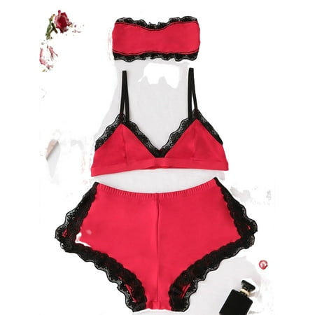 

Sexy Colorblock Spaghetti Strap Short Sets Red Sleeveless Women Pajama Sets L