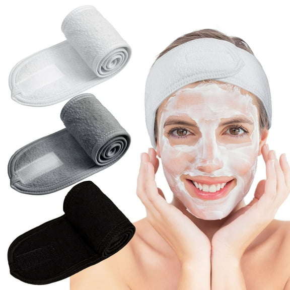 Spa Facial Headband Make Up Wrap Head Terry Cloth Headband Adjustable Towel for Face Washing,Shower, 3 Pieces (White, Black, Gray)