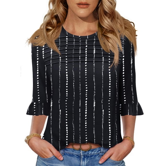 Top tipo túnica Blingfit para mujer, manga 3/4, estilo bohemio, con volantes