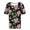 thumbnail image 4 of MaFYtyTPR Summer Tops for Women New Short Sleeve Plus Size Square Neck Pleat Printed T-Shirts Green XXL, 4 of 5