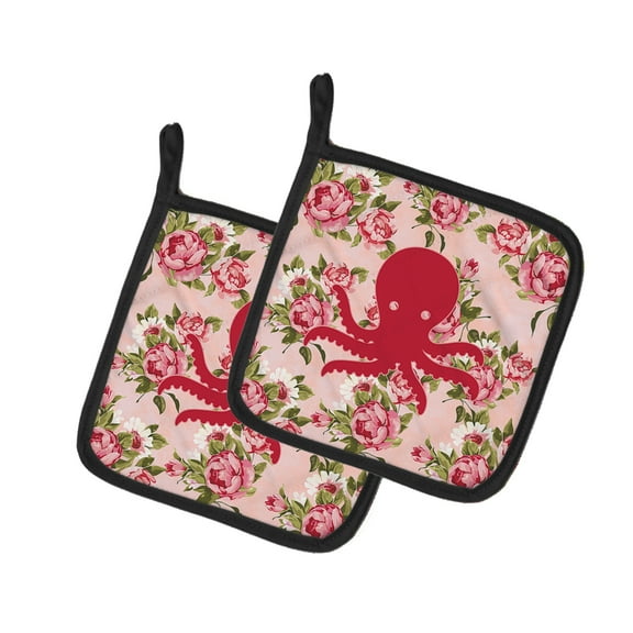 Caroline's Treasures BB1090-RS-PK-PTHD Octopus Shabby Chic Pink Roses Pair of Pot Holders , 7.5HX7.5W, multicolor
