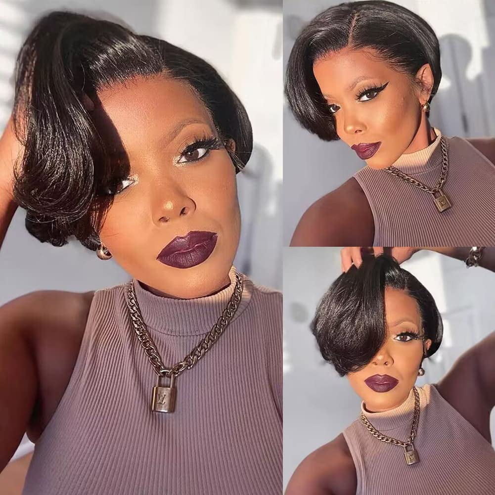 Pixie Cut Wig Short Pixie Wigs for Black Women Human Hair Glueless 13x4 HD  Lace Pixie Cut Lace Front Wigs Human Hair Pre Plucked Hairline Remy Pixie  Cut Wigs for Black Women