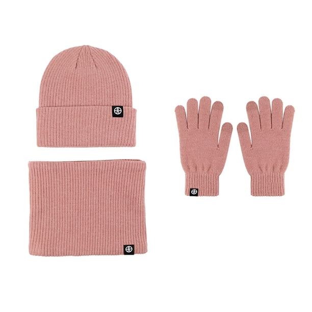 Conjunto de tres piezas de guantes, gorros y bufandas de punto cálidos de estilo europeo e invernal con terciopelo grueso y gorro. Bufandas, gorros y mitones para mujer.