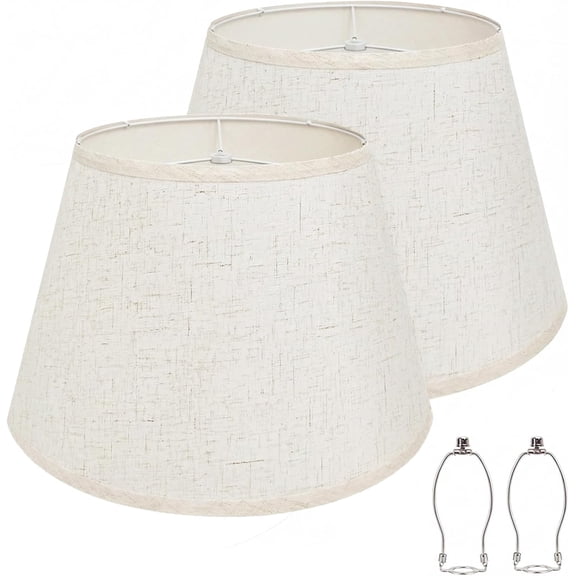 Large Lamp Shades Set of 2, Beige Drum Lampshades 10" Top x 16" Bottom x 10" High (Spider), Natural Linen Lampshades Replacement for Table Lamps, Floor Lamps, Harp Holders Included, Easy Assembly