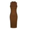 thumbnail image 4 of Fartey Womens Bodycon Midi Dresses Summer Sleeveless Crew Neck Party Cocktail Dresse Casual Elegant Solid Color Pencil Dresses Brown L, 4 of 9
