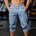 thumbnail image 2 of Timoontee Men White Drawstring Elastic High Waist Cuffed Ankle Knee Length Capri Quick Dry Jogger Pants Deep Side Slip Pockets Lightweight Sports Casual Sightseeing Trousers XXL, 2 of 9