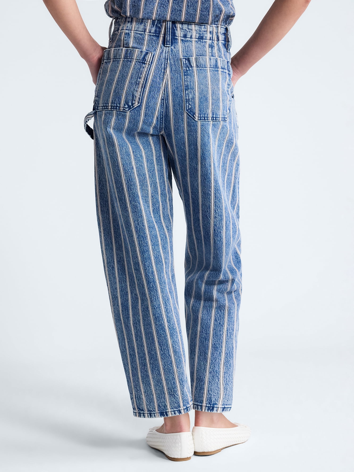 Free Assembly Women's Striped High Rise Cropped Barrel Jeans, 26" Inseam, Sizes 0-16