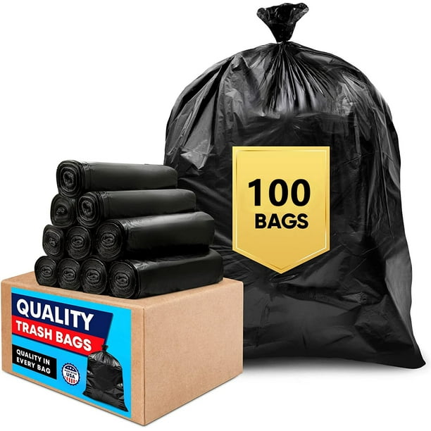33 Gallon Trash Bags (Value 100 Bags), Black Garbage Bags 30 Gallon