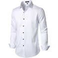 thumbnail image 3 of Camisa de vestir JEMITOP, elástica, sin arrugas, ajustada, blanca para hombre, 3 of 6