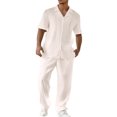 thumbnail image 2 of Comfortable Breathable Soft Shirt & Pants Men's Suit Beach Holiday Men's Outfit Shorts Sleeve Shirt Two-piece Sets Loose Trendy Long Pants Sets Button Down Mens Clothing, 2 of 5