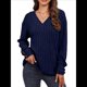 thumbnail image 3 of Camisas Tipo Túnica de Punto con Cuello en V, Larga y Botones Decorativos, Informales, Lisas, Suaves para Mujer Azul Marino XXL, 3 of 9