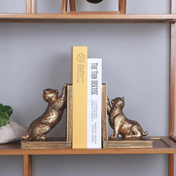 Book Ends for Shelves to Hold Books Heavy Duty,Decorative Bookend for Bookshelf Décor,Cute Animal Cat Book Stopper Cat Statues for Home, Office Desk Decoration,1pair