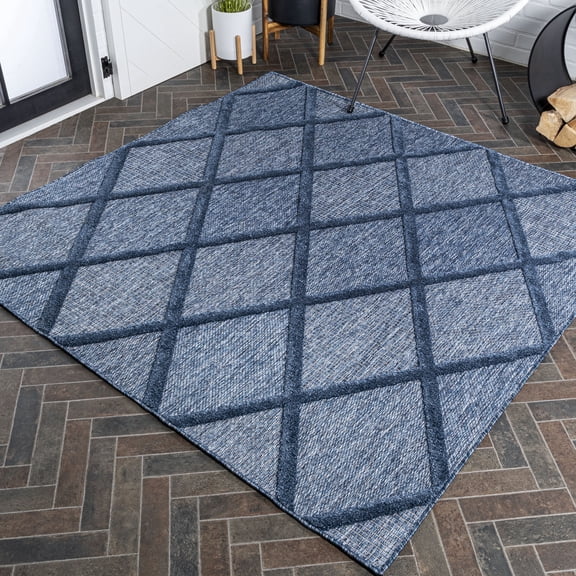 JONATHAN Y IBIZA 5' Square Area Rug, Salines Diamond Trellis - Navy, IBZ101B-5SQ