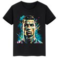 thumbnail image 3 of Camiseta de algodón negra de manga corta de verano para niños y niñas, ropa deportiva, camisetas con estampado de estrella de fútbol Ronaldo, ropa para niños, 3 of 5