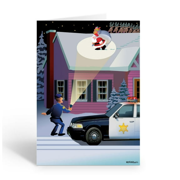 Santa Is Getting Caught by the Police Holiday Card - 12 Cards with Envelopes - C