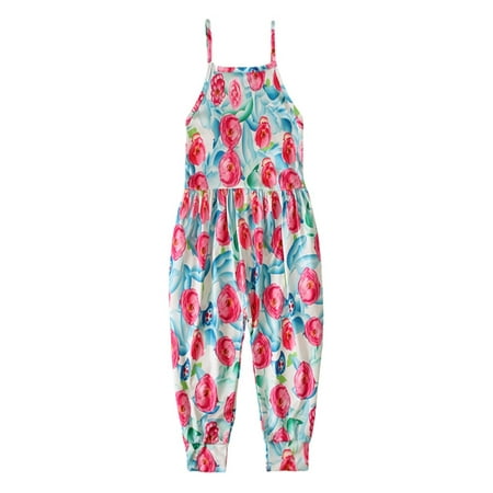 

Luxsea Summer Toddler Girls Sling Jumpsuit Kids Girls Casual Sleeveless Dinosaur Sunflower Leopard Floral Star Pattern One-piece Romper for Children
