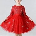 thumbnail image 2 of Miluxas Flower Girl Tulle Dress Elegant Princess Long Sleeves Party Winter Fall Clothes Red 4-5 Years, 2 of 9