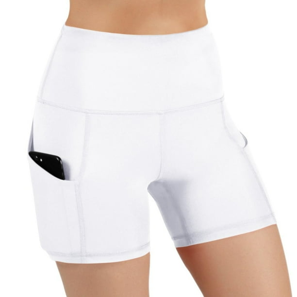 Pantalones cortos de licra con bolsillos para mujer, pantalones cortos de yoga de cintura alta para mujer