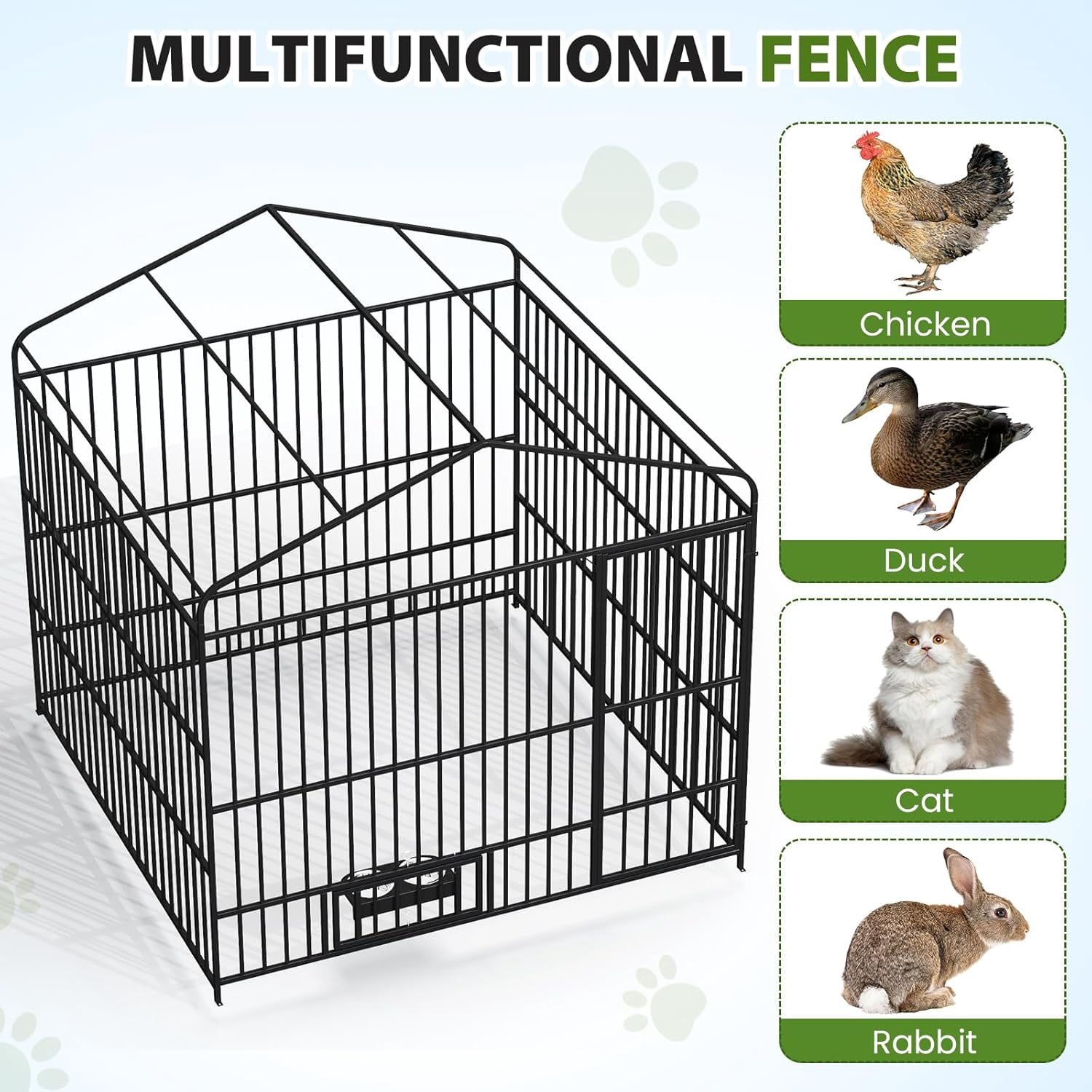 QuzyAor 6.6‘x6.6’x6.4‘ Galvanized Steel Outdoor Dog Kennel, Heavy Duty Metal Dog Run with Waterproof UV-Proof Roof & Rotating Bowls, Black