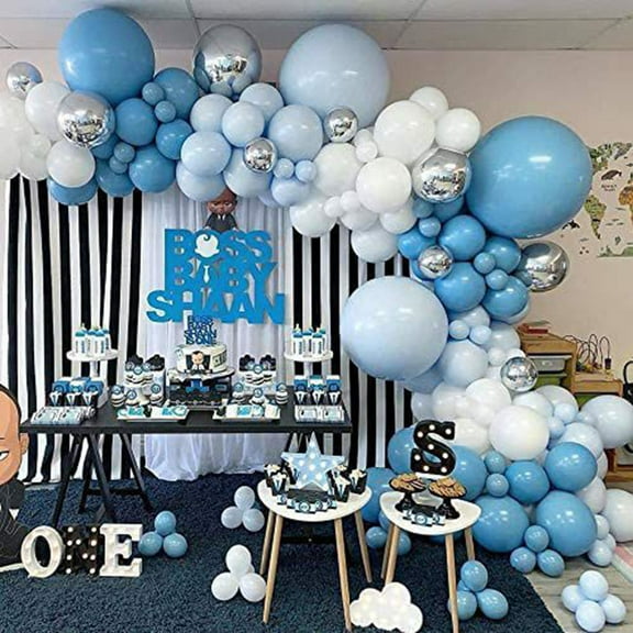 Clearance Under $10 Blue Balloon Arch Kit 117 Pieces Blue and White Balloons with Garland for Boys and Men's Birthday Party Graduation Season