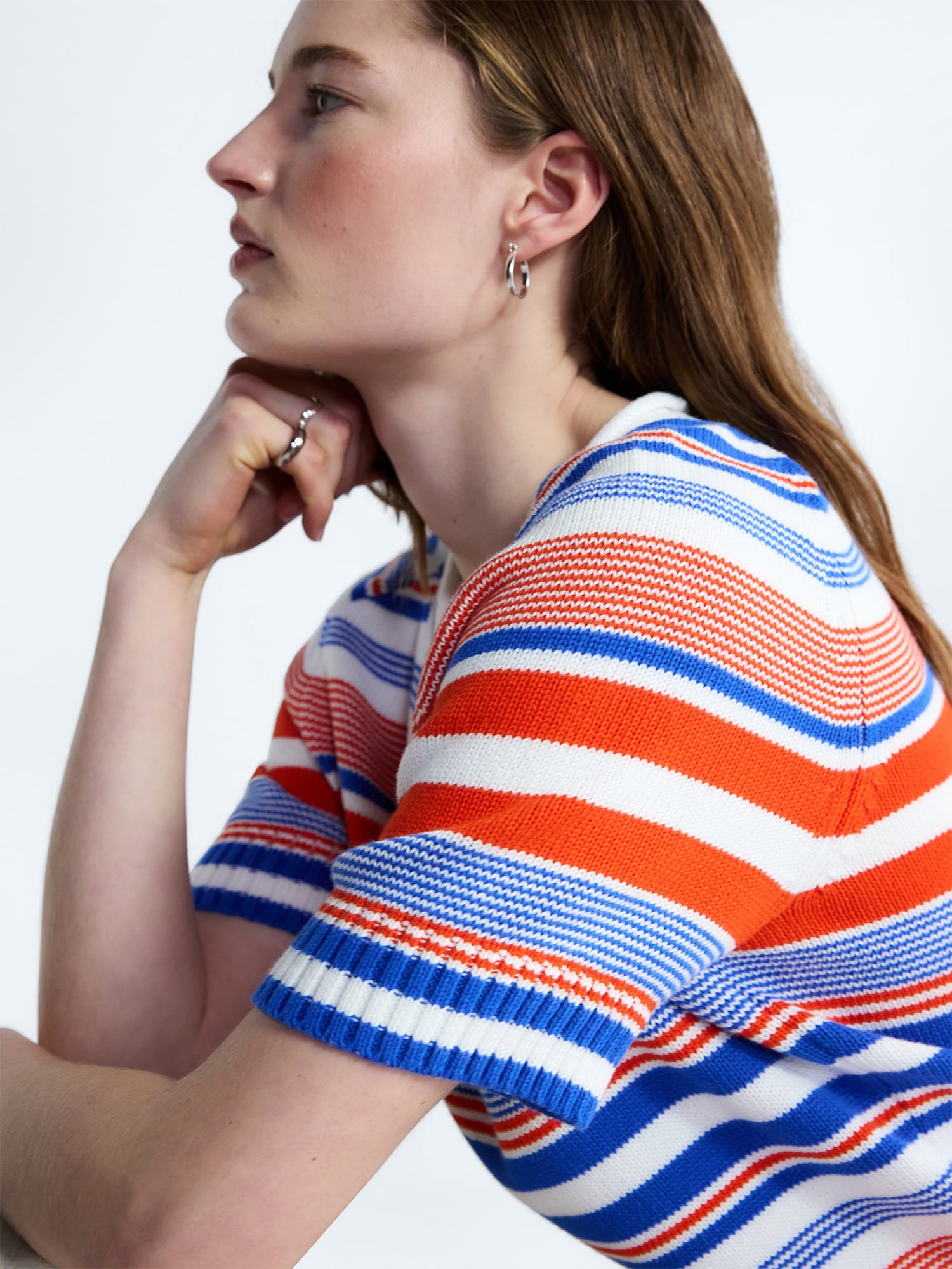 Free Assembly Women's and Women's Plus Roll Neck Cotton Sweater with Short Sleeves, Sizes XS-4X