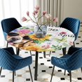 thumbnail image 5 of Elastic Fitted Round Tablecloth, Spring Dog Waterproof Stretch Table Cover for 36"-44" Tables, Vintage Watercolor Botanical Floral Sunflower Washable Outdoor Tablecloths for Patio, Picnic, Camping, 5 of 9