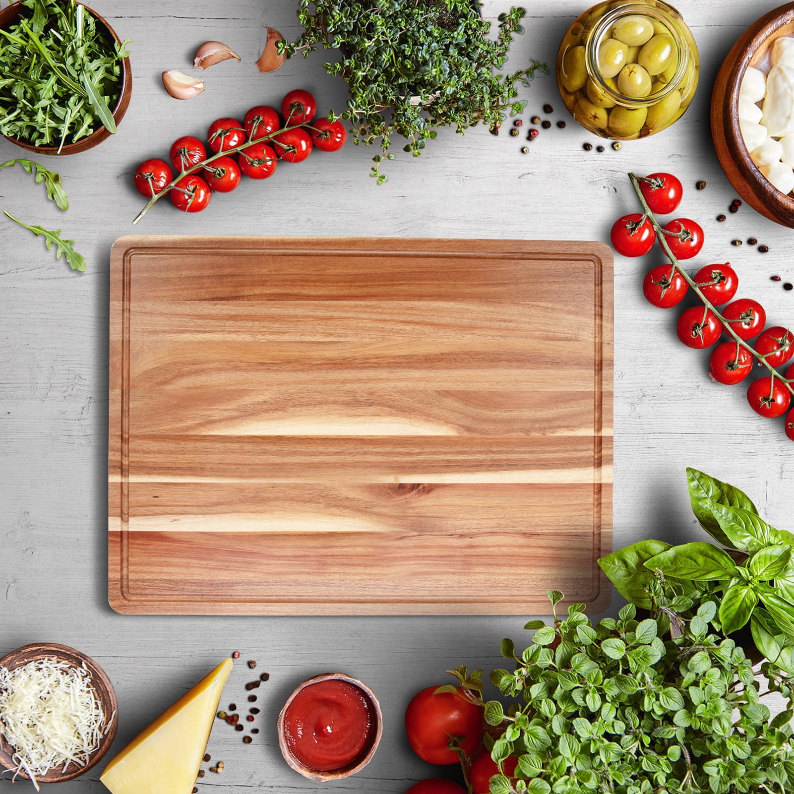 Tzou Large Wood Cutting Board with Premium Edge Grain Construction, Thick  Sustainable Butcher Block with Juice Groove, 100% Organic Wood Chopping  Board 24*18*1.2 inch 