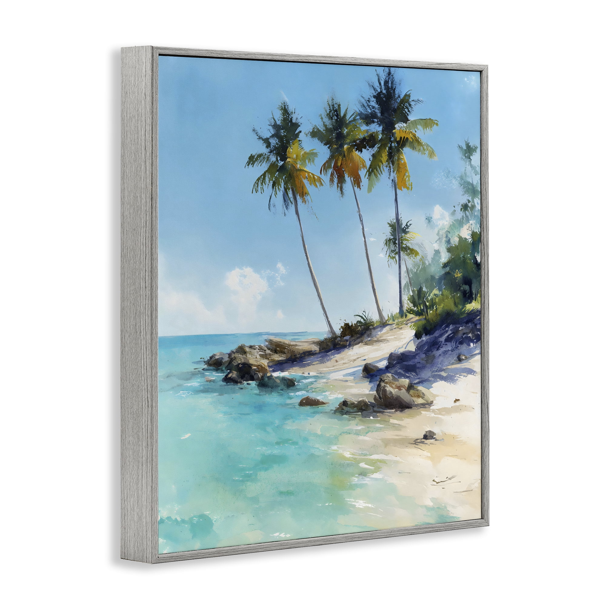 Stupell Industries Rocky Tropical Shore Gray Framed Giclee Art, design by Franklyn Gregory