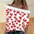 thumbnail image 4 of FDGIU Women's Off Shoulder Valentine Shirt - Cozy Fleece Neck Long Sleeve Heart Print Holiday Outfit Tee, 4 of 6