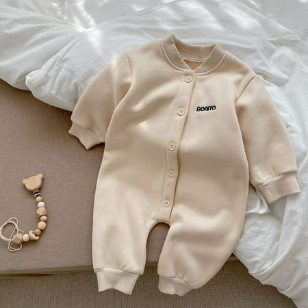 

DanceeMangoo Winter Newborn Plus Velvet Thick Romper Cotton Baby Warm Long Sleeve Jumpsuit Letter Print Infant Boy Girl Clothes 0-24M