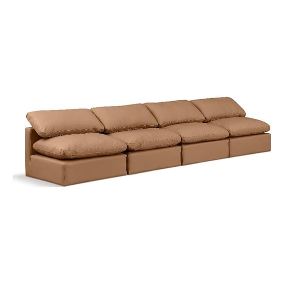Meridian Furniture Indulge 140" Vegan Leather Modular Sofa in Cognac Orange