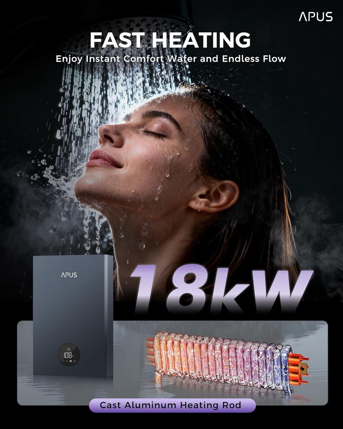 18kW Electric Tankless Water Heater, 240V , with LED Display, Energy-Saving Whole House Water Heating System