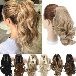Womens Claw Thick Wavy Curly Short Ponytail Horsetail Clip Hair Extensions Mannequin Head Stand Tripod Head Included Mannequin Hands for Hair Practice