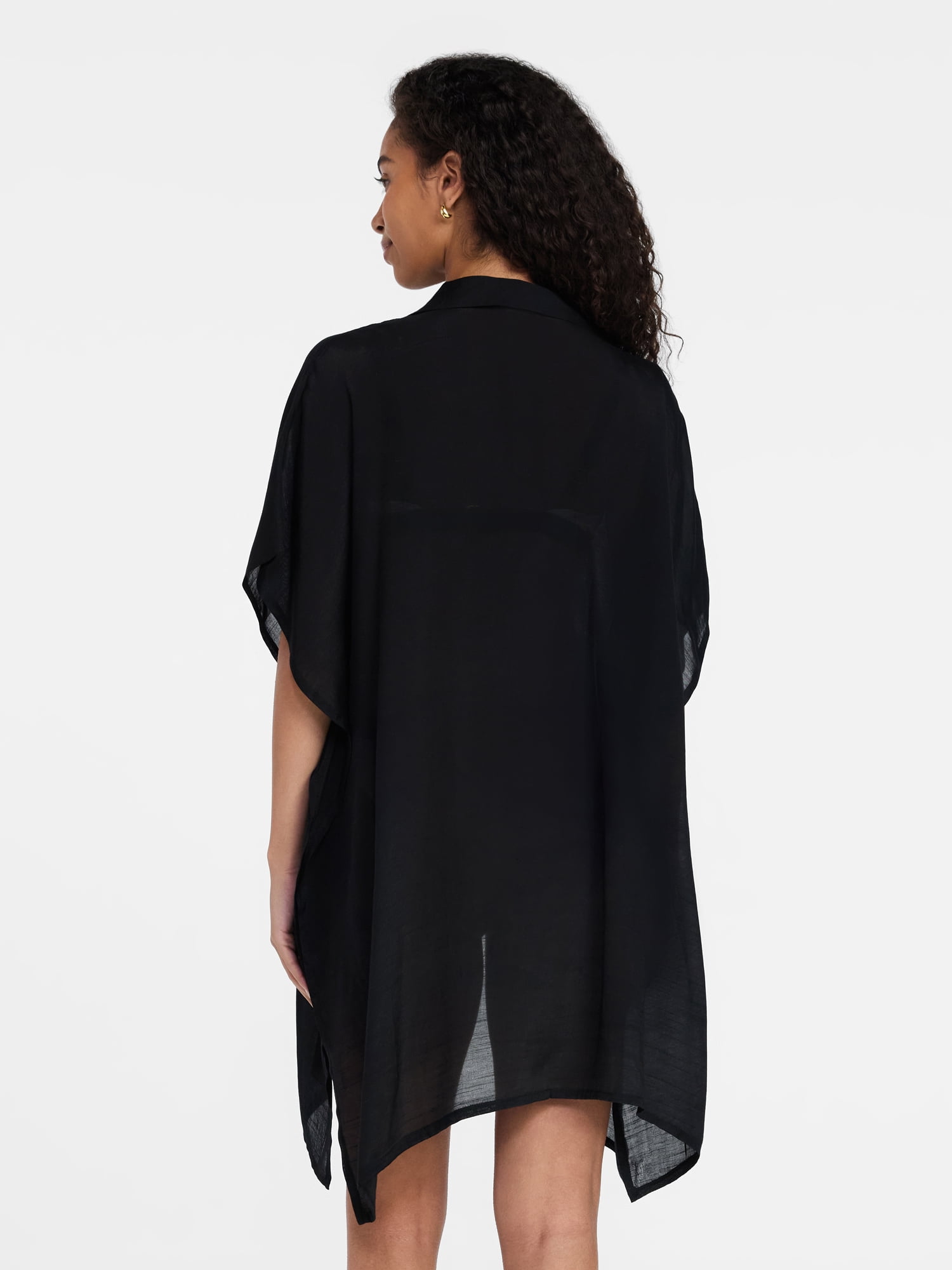 Time and Tru Women's Button Down Cover-Up, Black Soot, Sizes L/XL