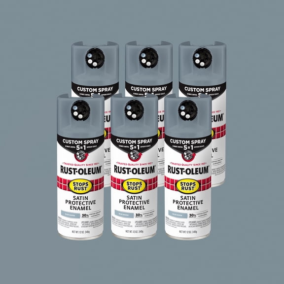 6 Pack, Blue Haven, Rust-Oleum Stops Rust Custom Spray 5 in 1 Satin Spray Paint-383423, 12 oz